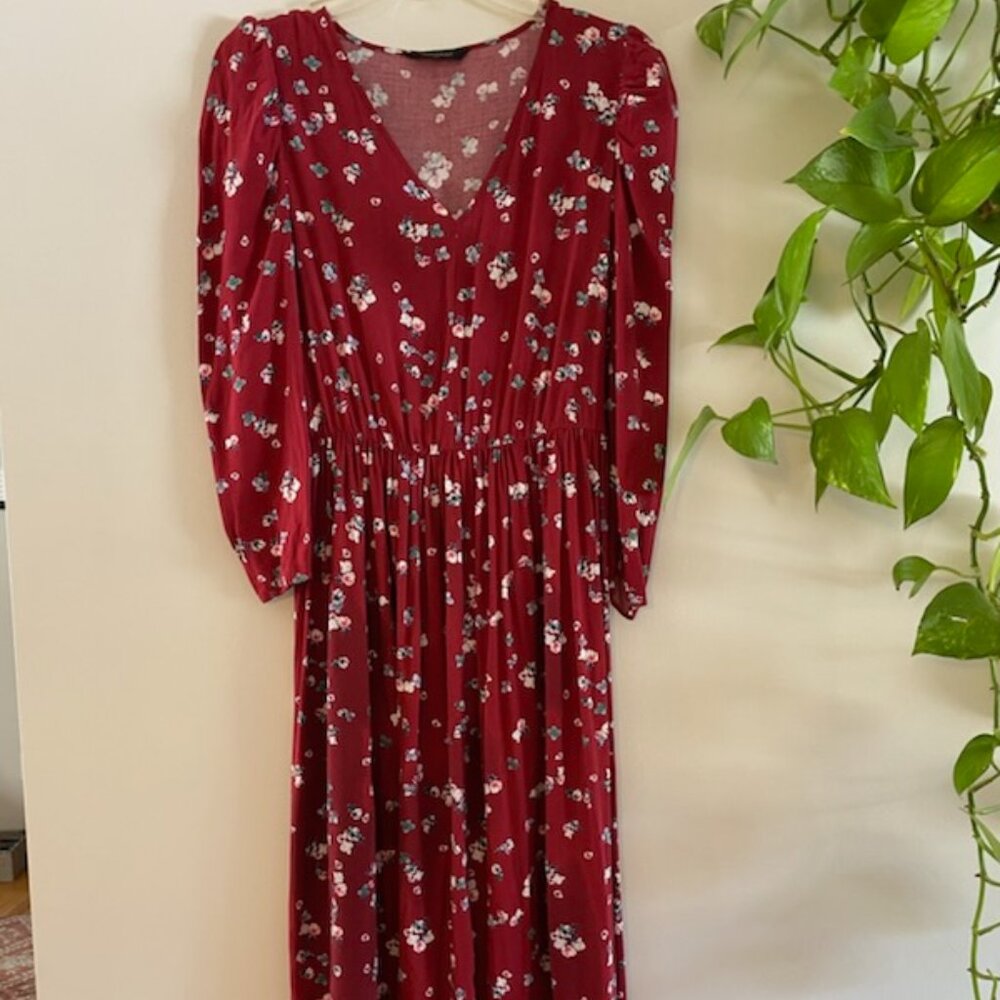 Banana Republic Red Floral Midi Women's Dress Size XS